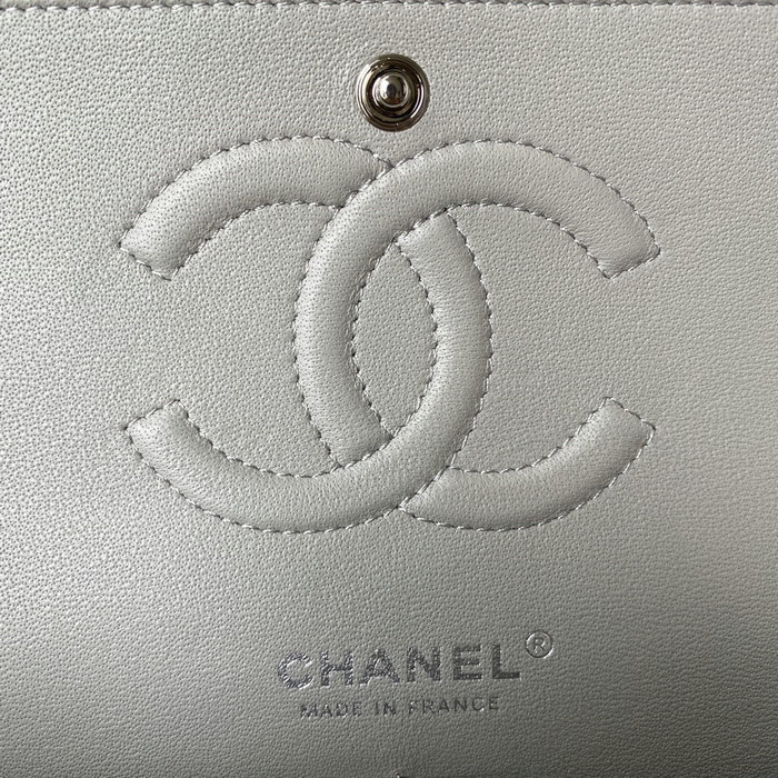 Classic Chanel Medium Flap Bag Grey with Silver CF1112