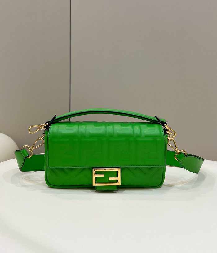 Fendi Baguette Medium Leather Bag Green F0135