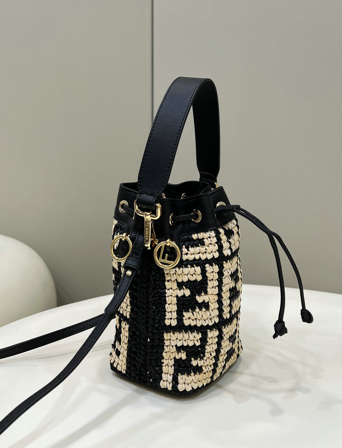 Fendi Mon Tresor Crochet Straw Mini Bag Black F8278