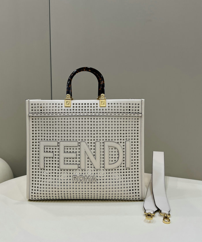 Fendi Sunshine Medium perforated leather shopper White F8575