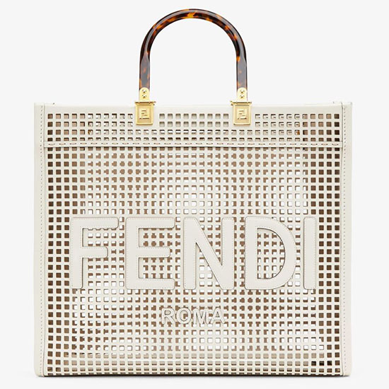 Fendi Sunshine Medium perforated leather shopper White F8575