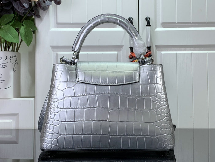 Louis Vuitton Embossed Crocodile Capucines Silver N92175