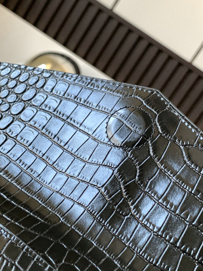 Saint Laurent Crocodile Clutch Bag Black with Gold 565739