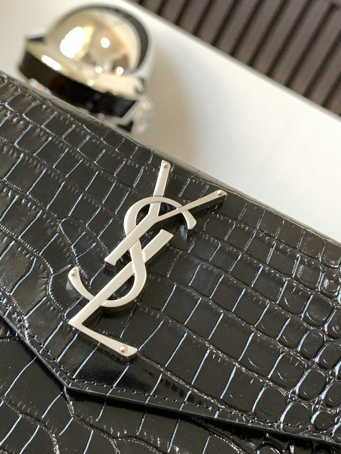 Saint Laurent Crocodile Clutch Bag Black with Silver 565739