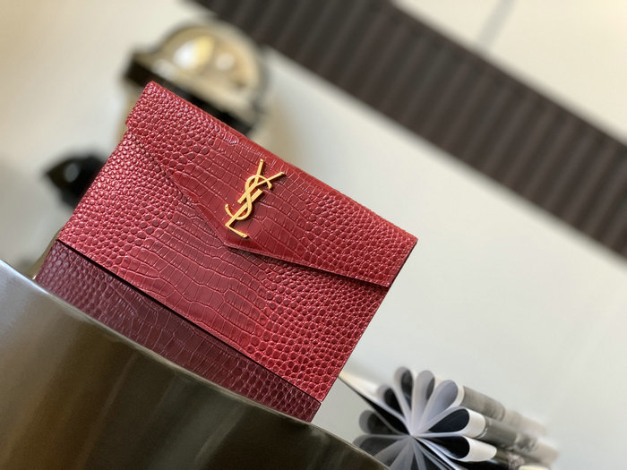 Saint Laurent Crocodile Clutch Bag Red 565739