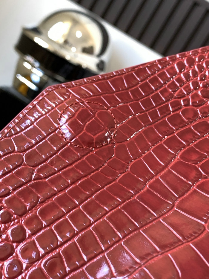 Saint Laurent Crocodile Clutch Bag Red 565739