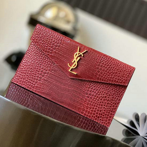 Saint Laurent Crocodile Clutch Bag Red 565739