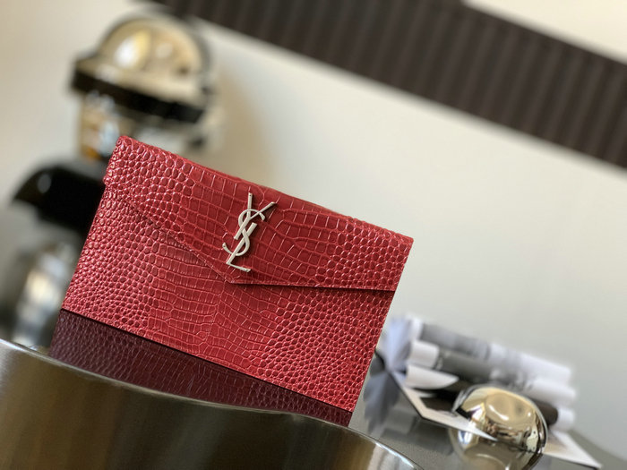 Saint Laurent Crocodile Clutch Bag Red with Silver 565739