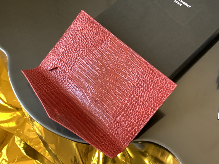 Saint Laurent Crocodile Clutch Bag Red with Silver 565739