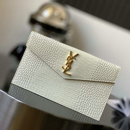 Saint Laurent Crocodile Clutch Bag White with Gold 565739