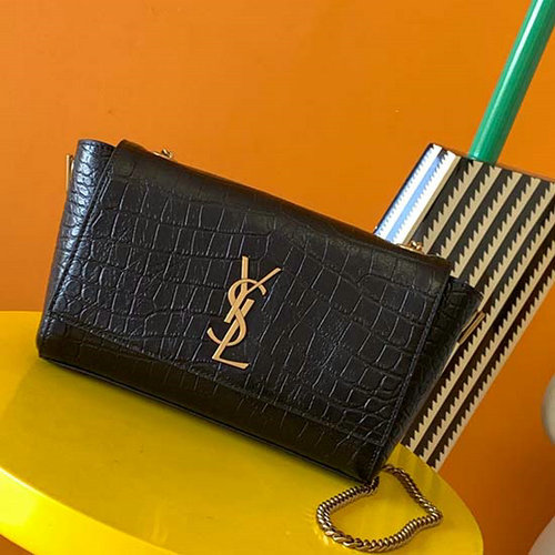 Saint Laurent Crocodile Kate Small Reversible Chain Bag Black 553804