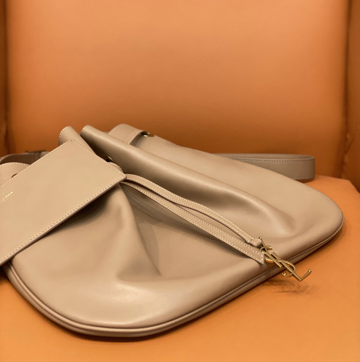 Saint Laurent Smooth Paris Vii Large Flat Hobo Bag Beige 697941