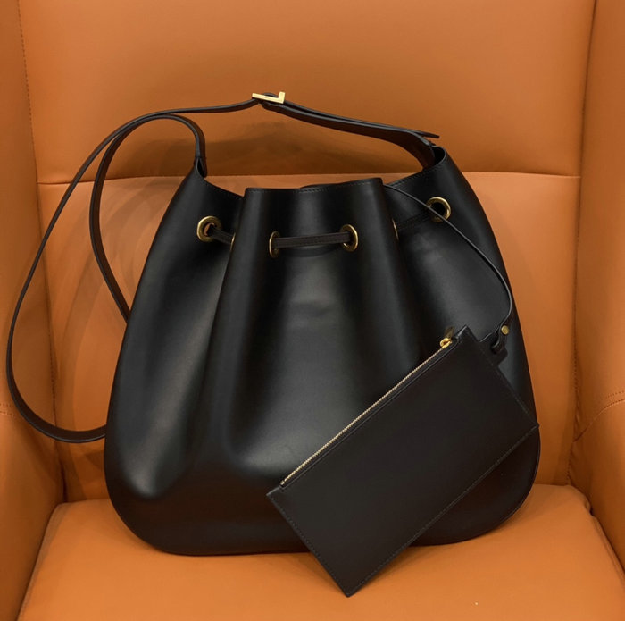 Saint Laurent Smooth Paris Vii Large Flat Hobo Bag Black 697941