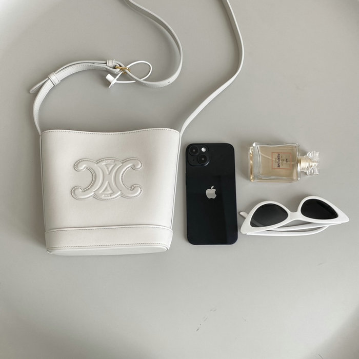 Celine Mini Bucket Cuir Triomphe White C35301