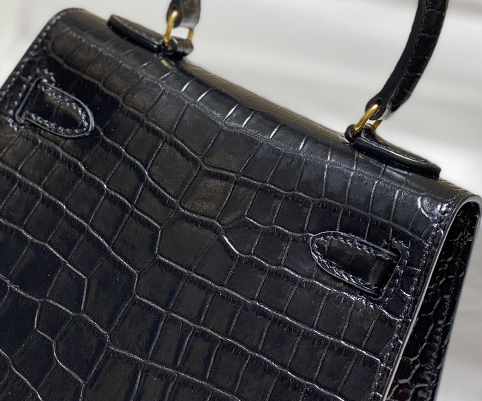 Hemres Kelly 20 Croco Leather Bag Black HK2001