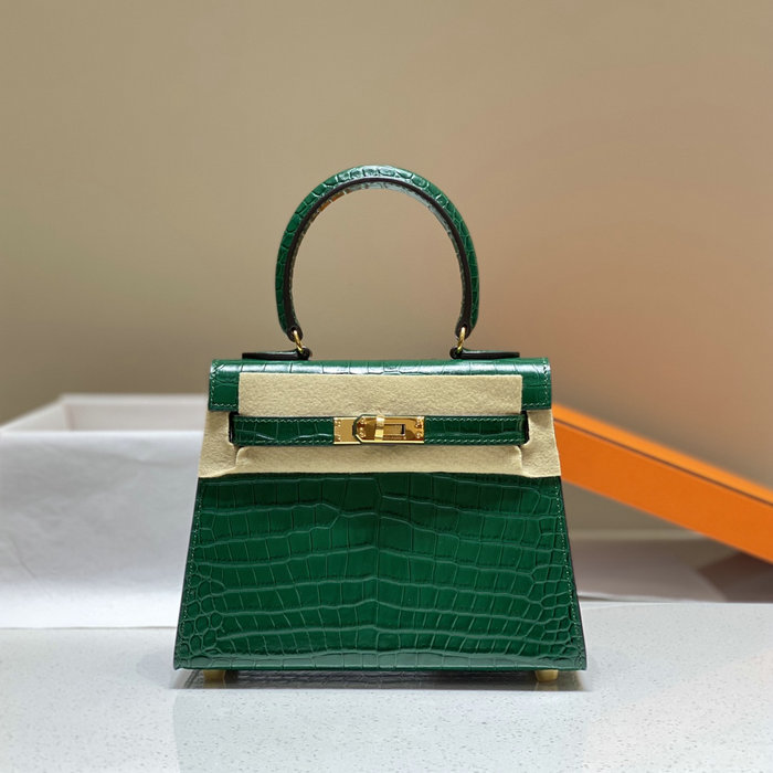 Hemres Kelly 20 Croco Leather Bag Green HK2001