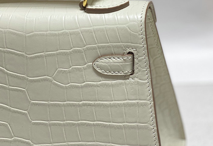 Hemres Kelly 20 Croco Leather Bag White HK2001