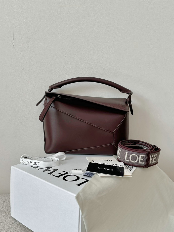 Loewe Small Puzzle Edge Leather Bag Burgundy L02231