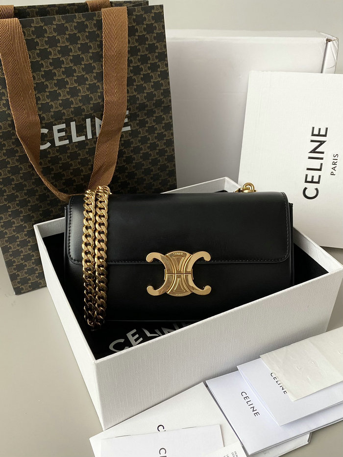 Celine Chain Shoulder Bag Triomphe Black C35027