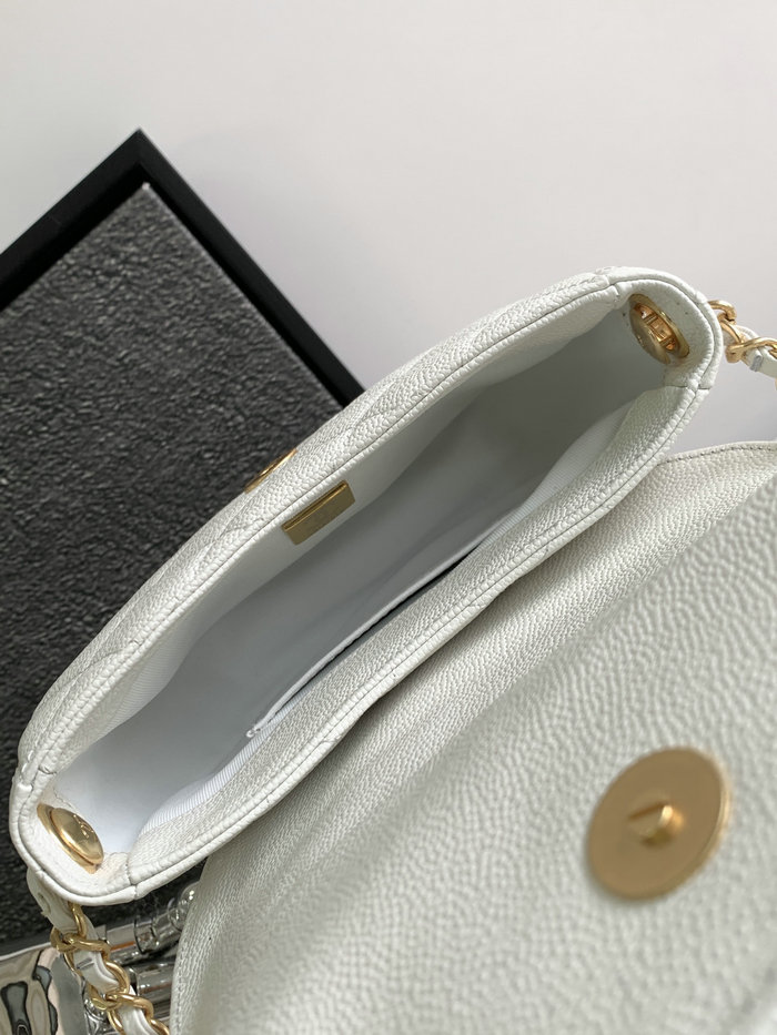 Chanel Grained Calfskin Flap Bag White AS3876