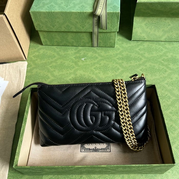 GUCCI Matelasse Mini GG Marmont Chain Bag Black 443447