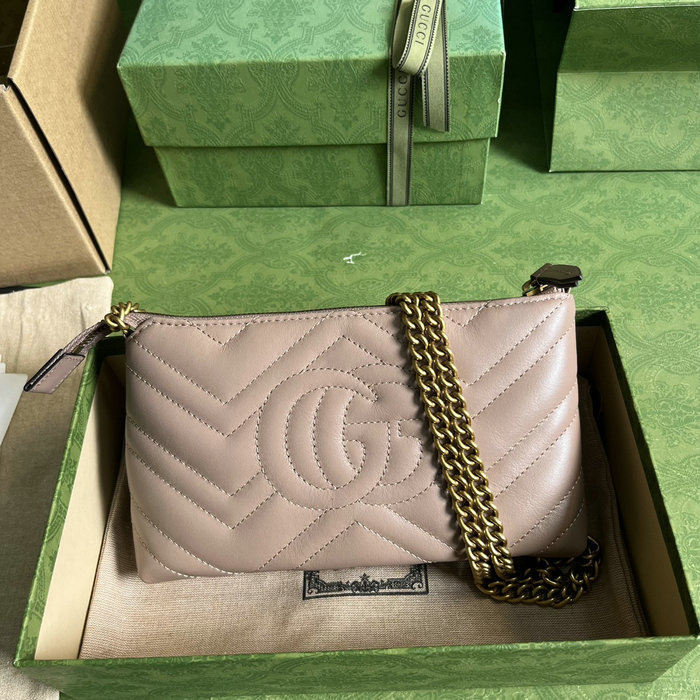 GUCCI Matelasse Mini GG Marmont Chain Bag Pink 443447