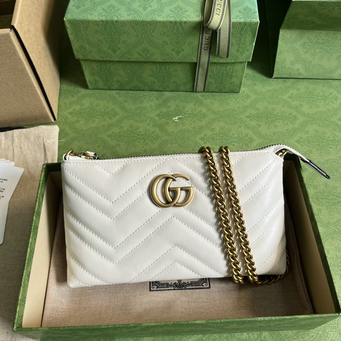 GUCCI Matelasse Mini GG Marmont Chain Bag White 443447