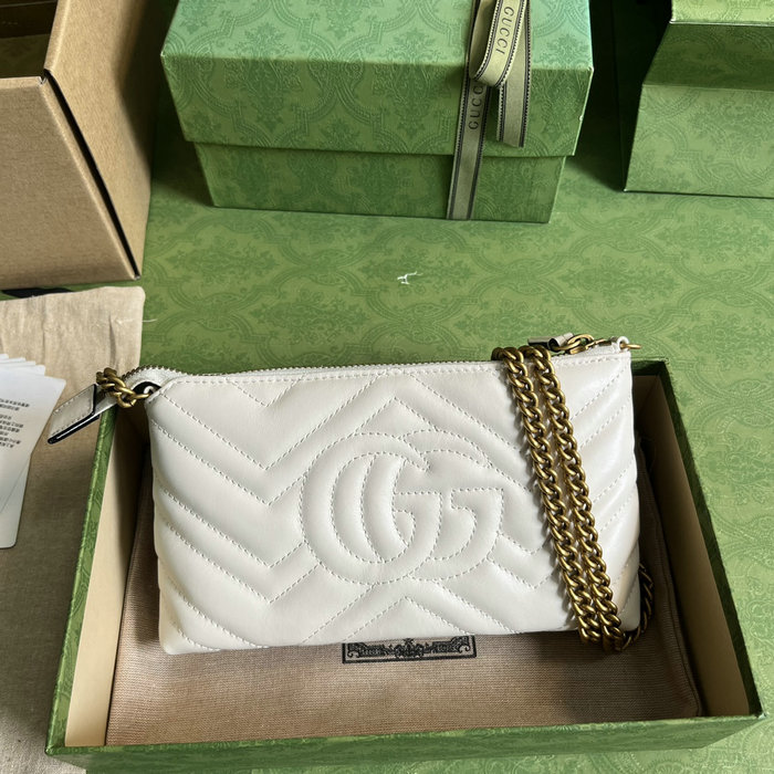 GUCCI Matelasse Mini GG Marmont Chain Bag White 443447