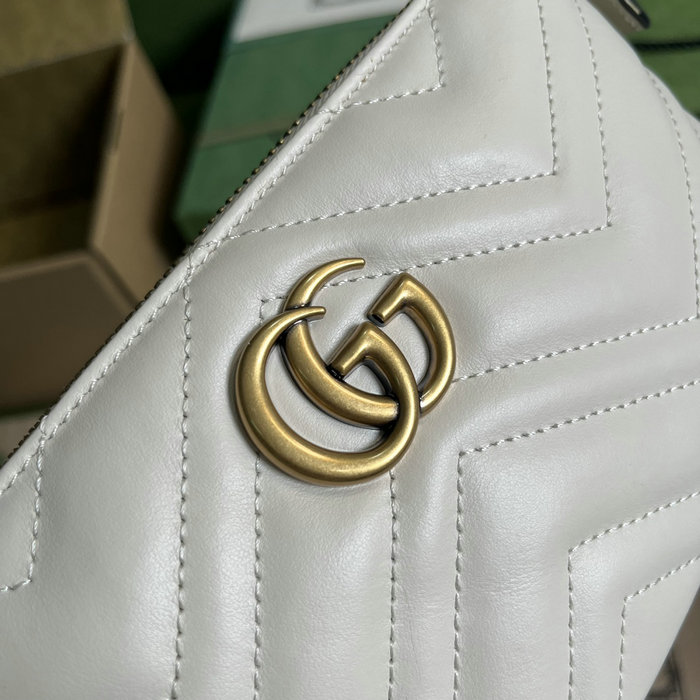 GUCCI Matelasse Mini GG Marmont Chain Bag White 443447