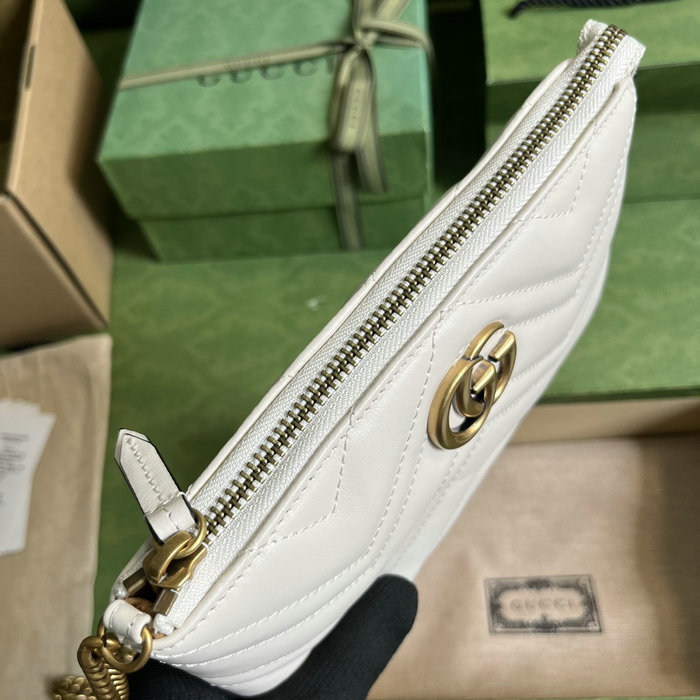 GUCCI Matelasse Mini GG Marmont Chain Bag White 443447