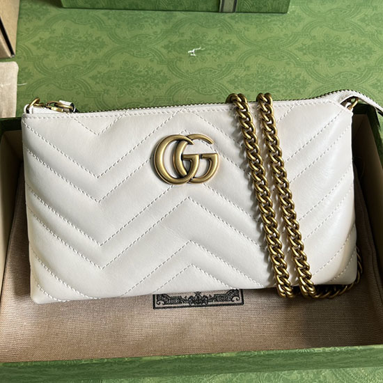 GUCCI Matelasse Mini GG Marmont Chain Bag White 443447