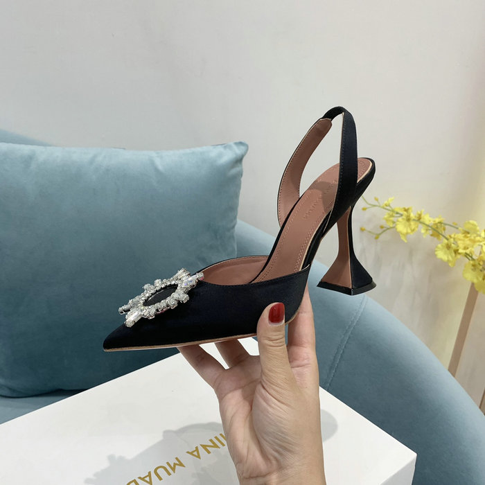 Amina Muaddi Satin Begum Slingback Pumps AB01