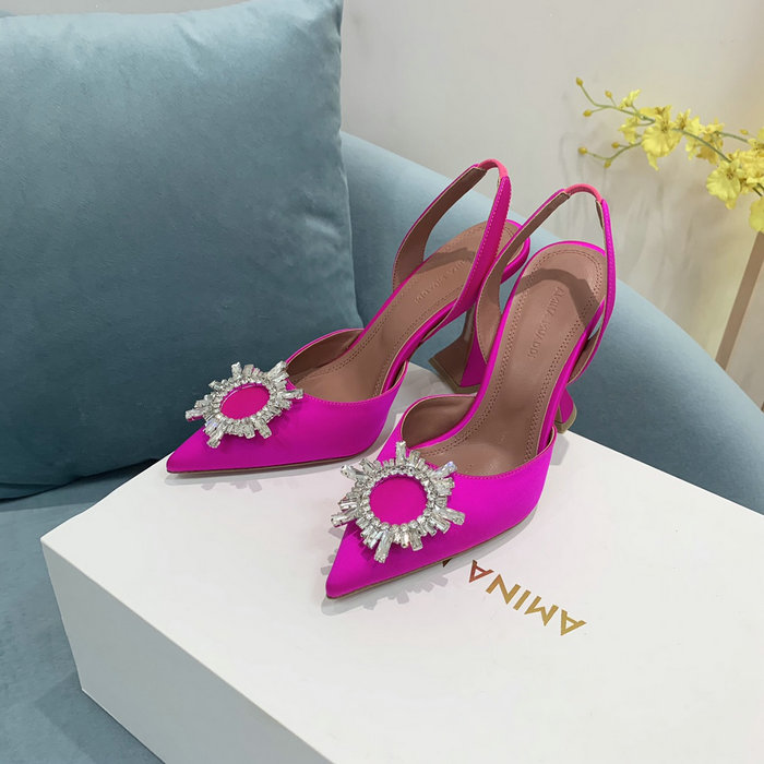 Amina Muaddi Satin Begum Slingback Pumps AB02