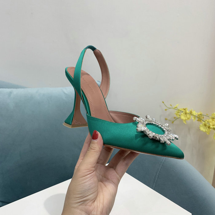 Amina Muaddi Satin Begum Slingback Pumps AB06