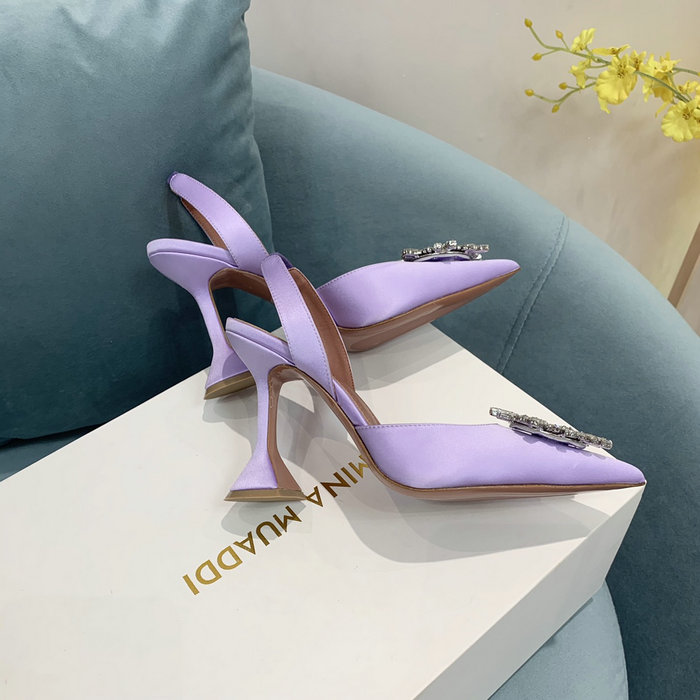 Amina Muaddi Satin Begum Slingback Pumps AB09