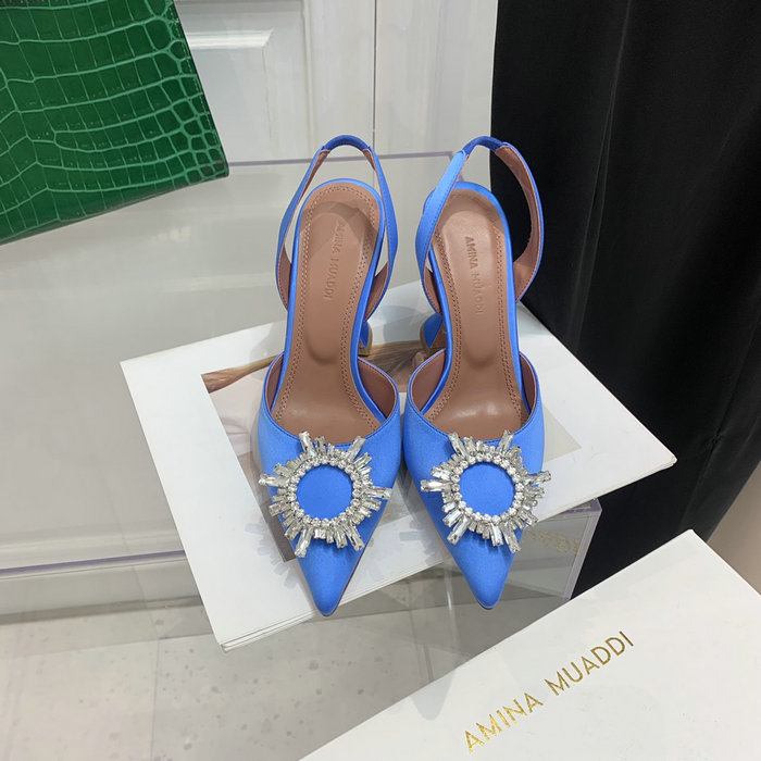 Amina Muaddi Satin Begum Slingback Pumps AB14