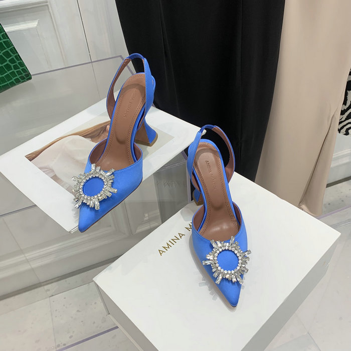 Amina Muaddi Satin Begum Slingback Pumps AB14