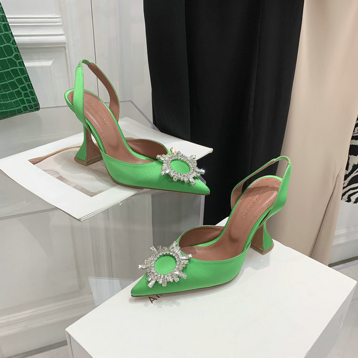 Amina Muaddi Satin Begum Slingback Pumps AB17