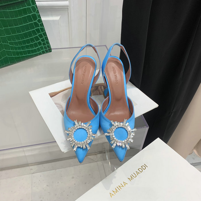 Amina Muaddi Satin Begum Slingback Pumps AB20