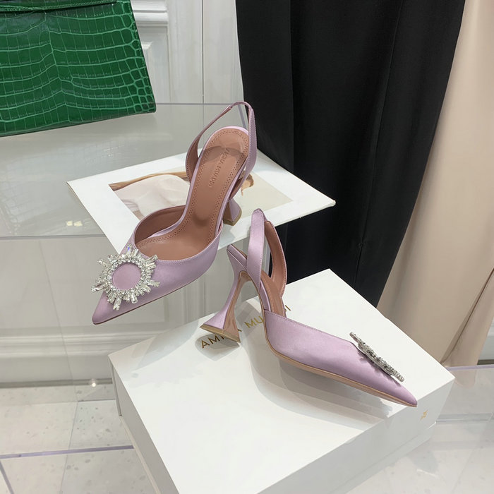 Amina Muaddi Satin Begum Slingback Pumps AB21