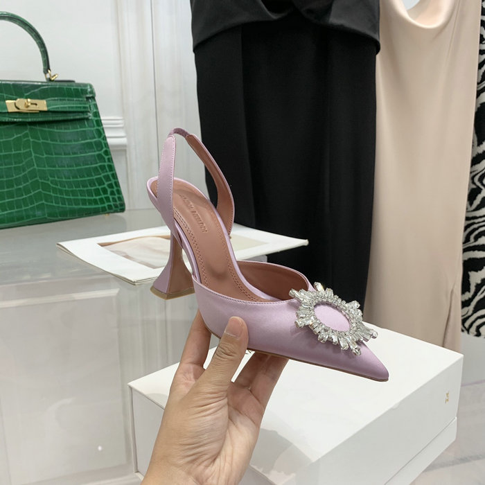 Amina Muaddi Satin Begum Slingback Pumps AB21