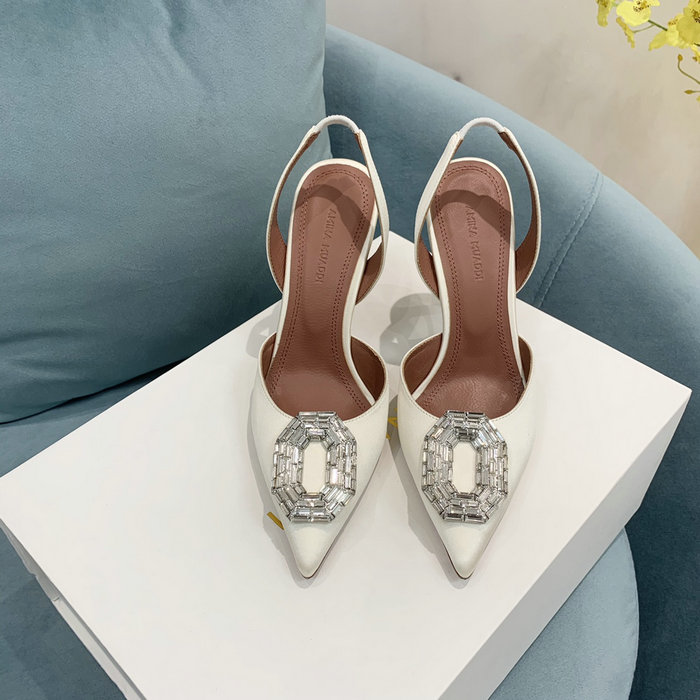 Amina Muaddi Satin Camelia Slingback Pumps AM01