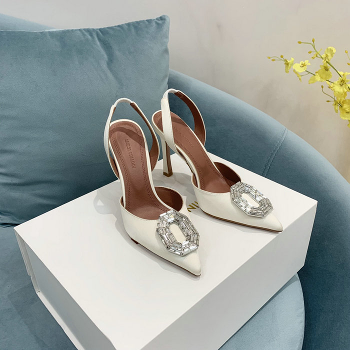 Amina Muaddi Satin Camelia Slingback Pumps AM01