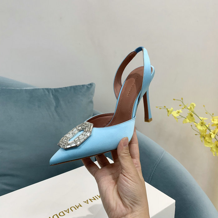 Amina Muaddi Satin Camelia Slingback Pumps AM02