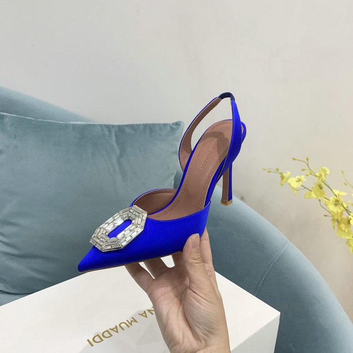 Amina Muaddi Satin Camelia Slingback Pumps AM03