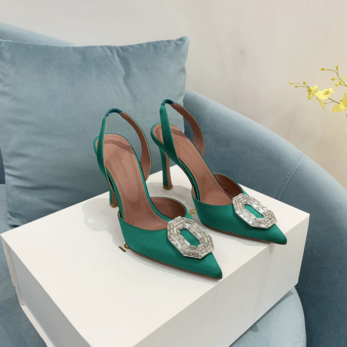 Amina Muaddi Satin Camelia Slingback Pumps AM04