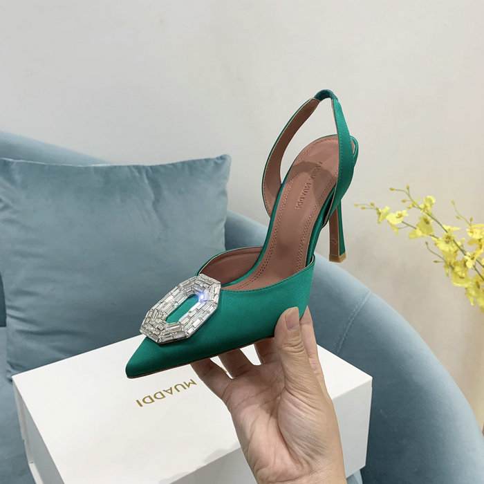 Amina Muaddi Satin Camelia Slingback Pumps AM04