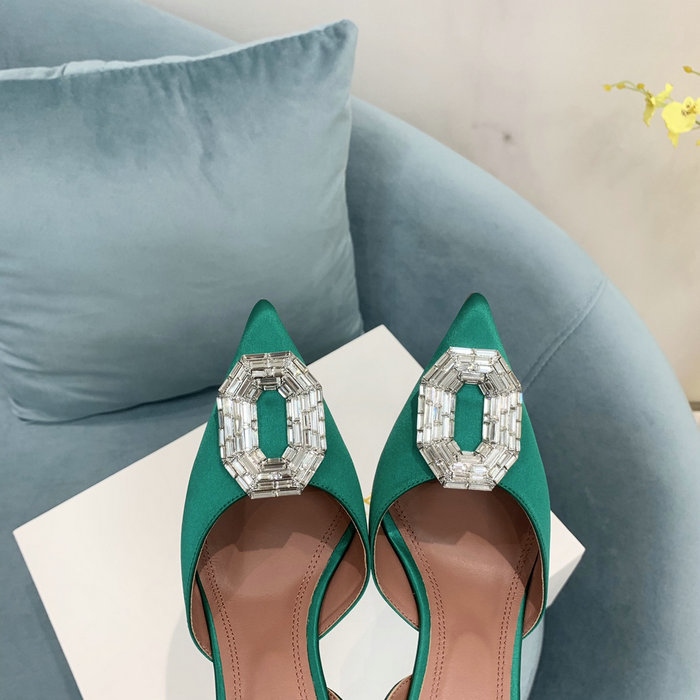 Amina Muaddi Satin Camelia Slingback Pumps AM04