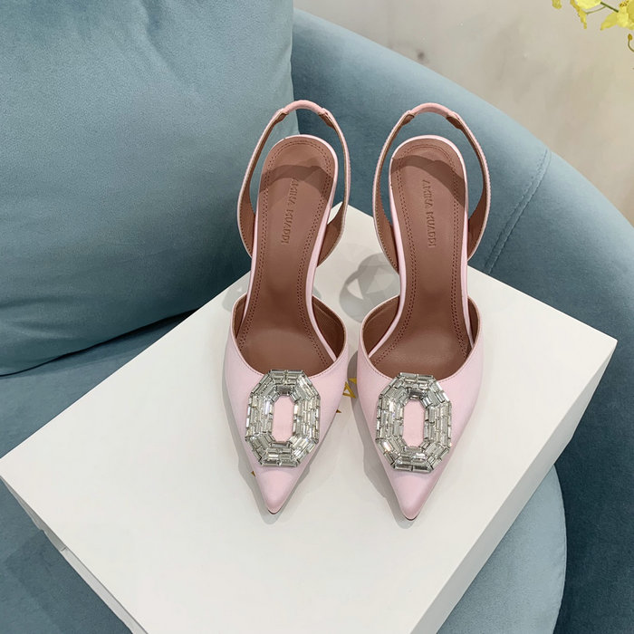 Amina Muaddi Satin Camelia Slingback Pumps AM06