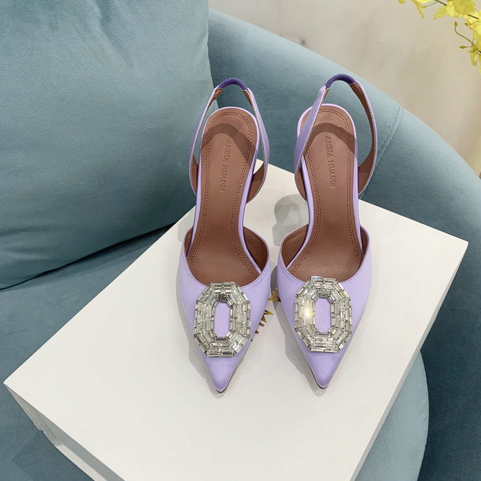 Amina Muaddi Satin Camelia Slingback Pumps AM07